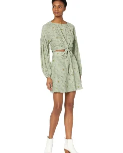 WAYF Aliso Knotted Long Sleeve Top Olive Daisies Online