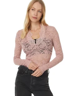 Free People All Day Lace Long Sleeve Pale Mauve New