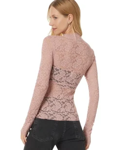 Free People All Day Lace Long Sleeve Pale Mauve New