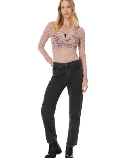 Free People All Day Lace Long Sleeve Pale Mauve New