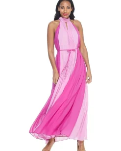 Women Maggy London All Over Pleat Dress with Waisted Tie and High Neck