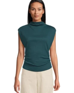 Women Michael Stars Amara Mock Neck Power Shoulder Top