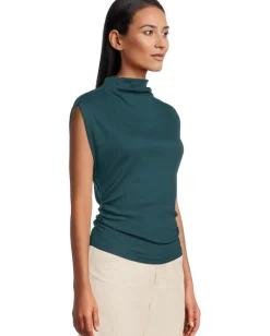 Women Michael Stars Amara Mock Neck Power Shoulder Top