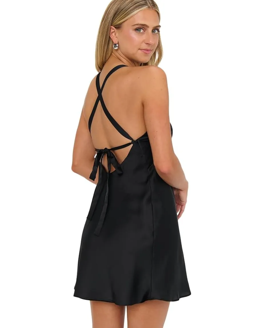 Show Me Your Mumu Anderson Mini Dress Black Luxe Satin Sale