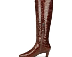 Franco Sarto Andria High Shaft Boots Brown Croc Print Leather Sale