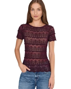 Free People Angelina Lace Tee Wine Discount
