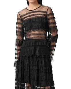 AllSaints Arlea Tulle Top Black Clearance