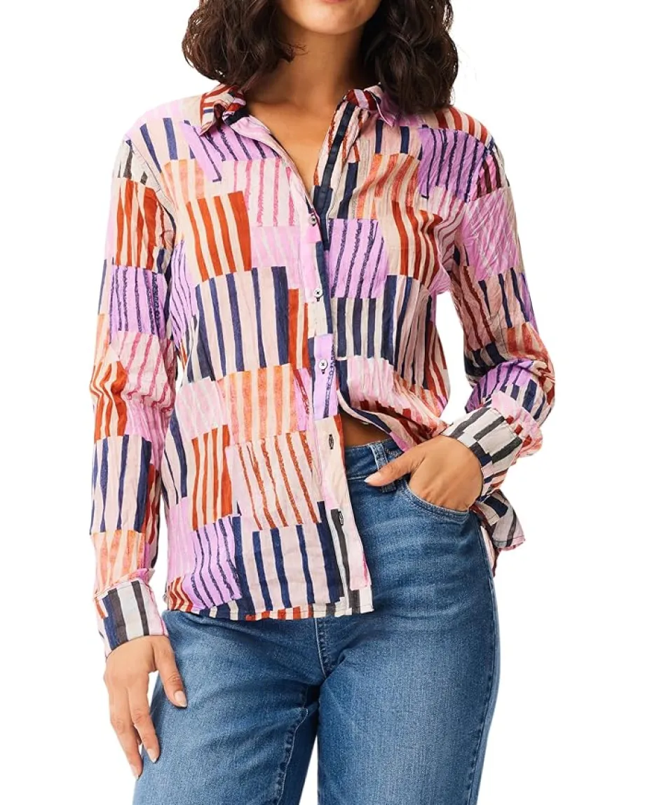 Women NIC+ZOE Art Block Crinkle Shirt