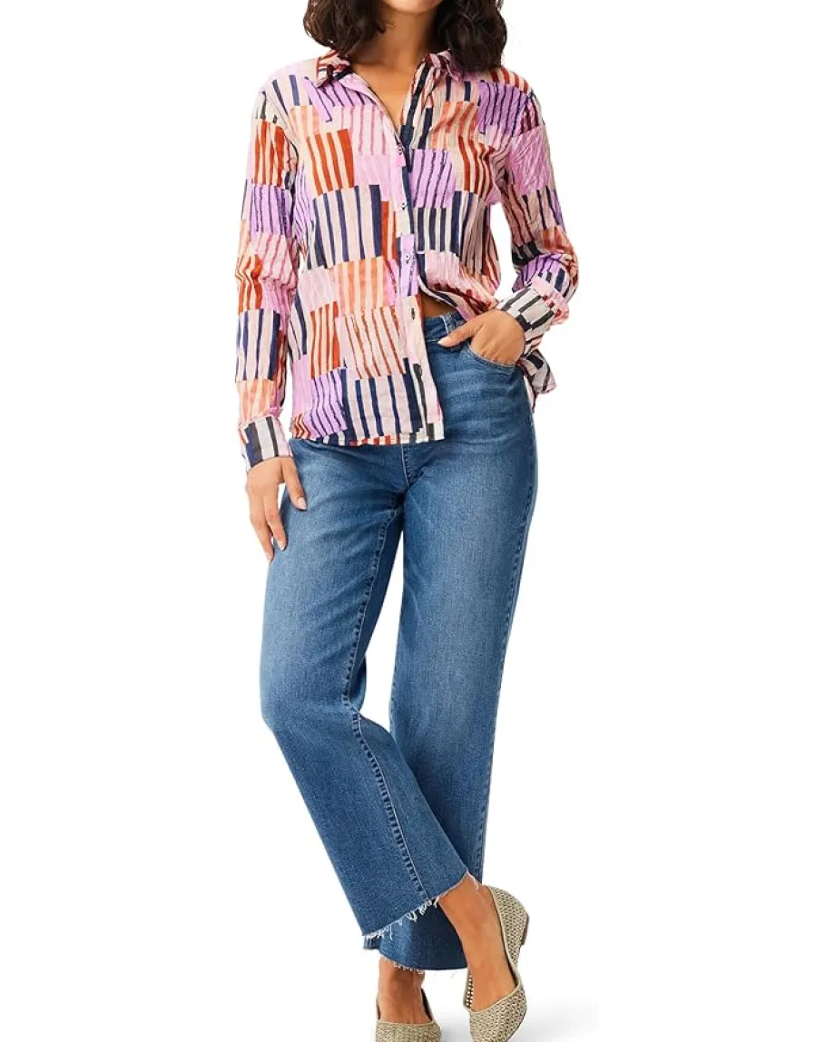 Women NIC+ZOE Art Block Crinkle Shirt