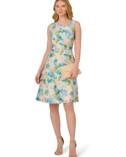 Women Adrianna Papell Asymmetrical Jacquard Midi Dress