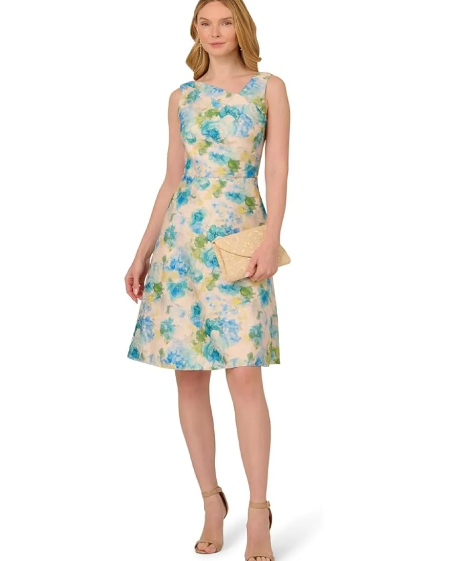 Women Adrianna Papell Asymmetrical Jacquard Midi Dress