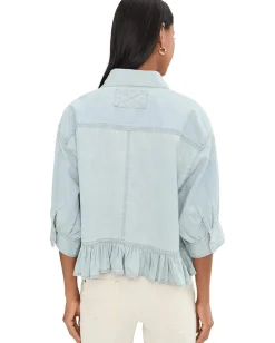 Free People Bailey Denim Shirt Light Tint Wash Sale