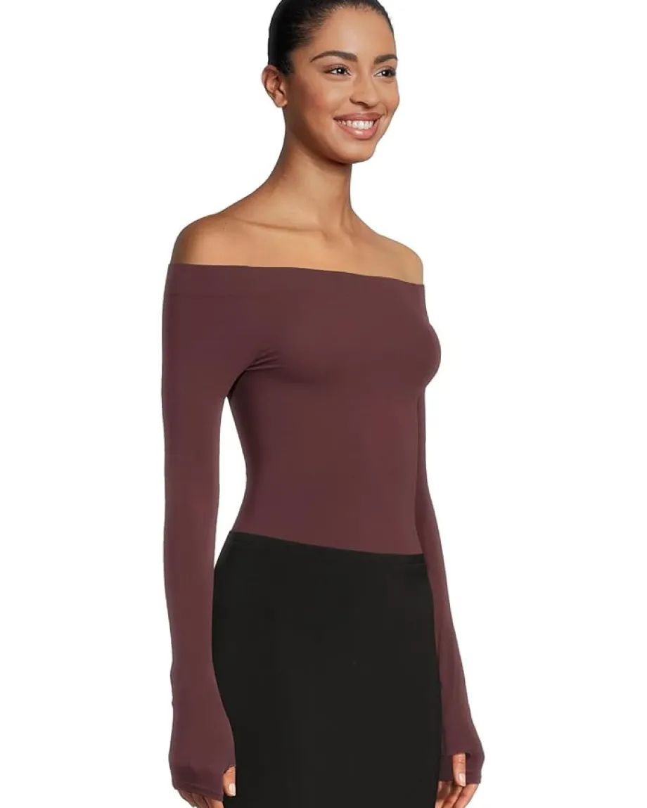 Women Commando Ballet Off-Shoulder Bodysuit With Thumb Hole