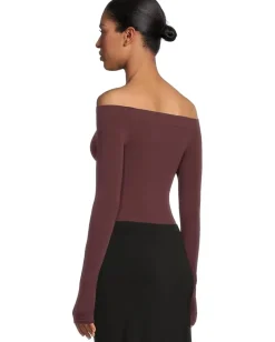 Women Commando Ballet Off-Shoulder Bodysuit With Thumb Hole