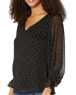 Vince Camuto Balloon Sleeves Blouse with Smocking on Waist Rich Black Online