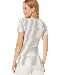 Splendid Bam boo Stripe Quarter Sleeve Pale Oak/ Tawny Heather Stripe Outlet