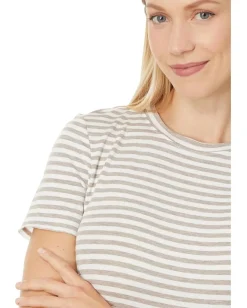 Splendid Bam boo Stripe Quarter Sleeve Pale Oak/ Tawny Heather Stripe Outlet