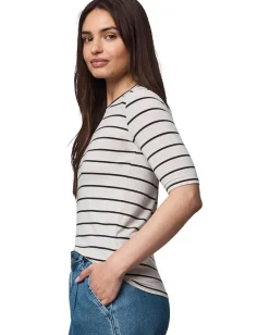 Splendid Bamboo Stripe Quarter Sleeve Tee Oak Heather/Lead New