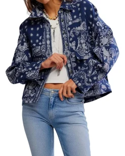 Free People Bandana Jacquard Shirt Indigo Combo Sale