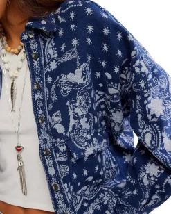 Free People Bandana Jacquard Shirt Indigo Combo Sale