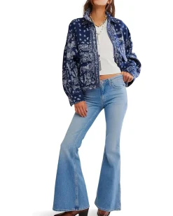 Free People Bandana Jacquard Shirt Indigo Combo Sale