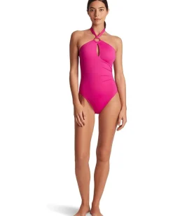 Lauren Ralph Lauren Beach Club Solid Macrame Ring High Neck One-Piece Freesia Outlet