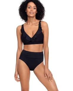 Lauren Ralph Lauren Beach Club Solid Ruffle Underwire Bra Top Black Hot