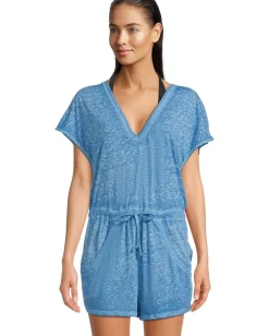 BECCA Beach Date V Neck Romper Cover-Up Lagoon New