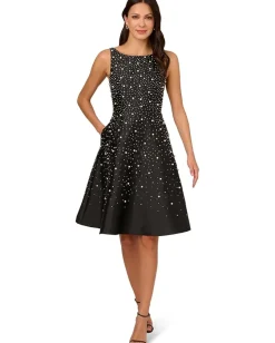 Adrianna Papell Bead Taffeta Midi Dress Black/Ivory Hot