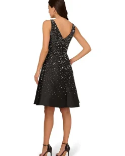 Adrianna Papell Bead Taffeta Midi Dress Black/Ivory Hot