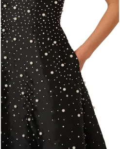 Adrianna Papell Bead Taffeta Midi Dress Black/Ivory Hot