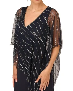 Adrianna Papell Beaded Popover Midi Dress Midnight Online