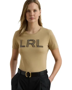 Lauren Ralph Lauren Beaded-logo Cotton Jersey Tee Birch Tan Online