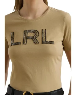 Lauren Ralph Lauren Beaded-logo Cotton Jersey Tee Birch Tan Online