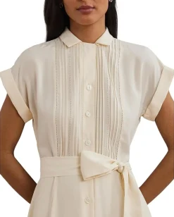 Women Lauren Ralph Lauren Belted Crepe Pintucked Shirtdress