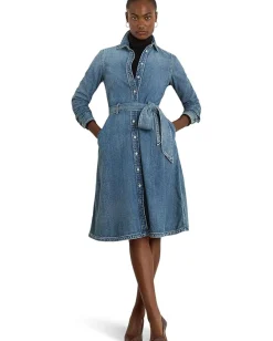 Lauren Ralph Lauren Belted Denim Shirtdress Odwin Wash Clearance