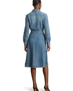 Lauren Ralph Lauren Belted Denim Shirtdress Odwin Wash Clearance