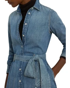 Lauren Ralph Lauren Belted Denim Shirtdress Odwin Wash Clearance