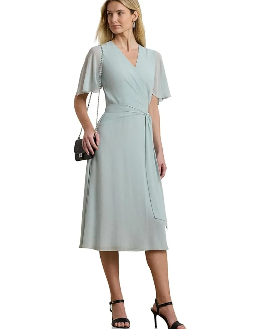 Women Lauren Ralph Lauren Belted Georgette Dress