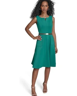 Calvin Klein Belted Scuba Fit And Flare Meadow Clearance