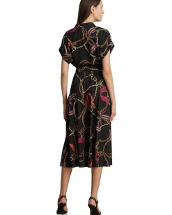 Women Lauren Ralph Lauren Belting-Print Belted Crepe Dress