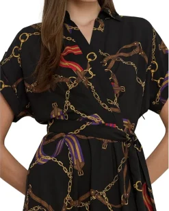Women Lauren Ralph Lauren Belting-Print Belted Crepe Dress