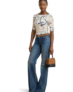 Women Lauren Ralph Lauren Belting-Print Cotton Boatneck Tee