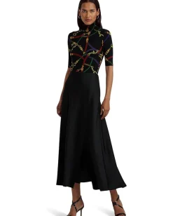 Lauren Ralph Lauren Belting-Print Stretch Jersey Turtleneck Black/Blue Multi