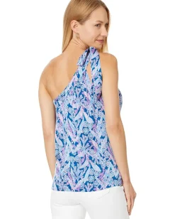 Lilly Pulitzer Bexler One Shoulder Top Barton Blue Star Gazing Clearance