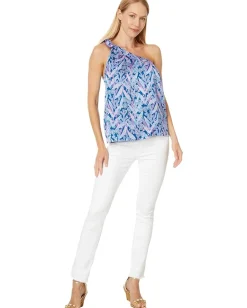 Lilly Pulitzer Bexler One Shoulder Top Barton Blue Star Gazing Clearance