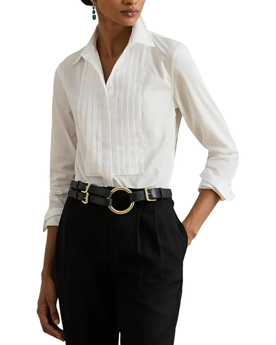 Women Lauren Ralph Lauren Bib-Front Cotton Broadcloth Shirt