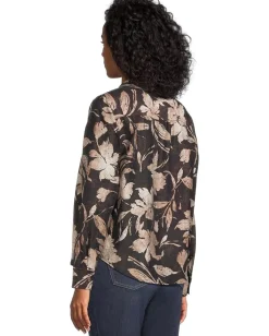Tommy Bahama Bloom Beauty Long Sleeve Popover Top Black Clearance