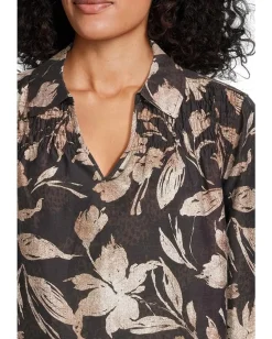 Tommy Bahama Bloom Beauty Long Sleeve Popover Top Black Clearance