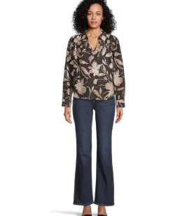 Tommy Bahama Bloom Beauty Long Sleeve Popover Top Black Clearance